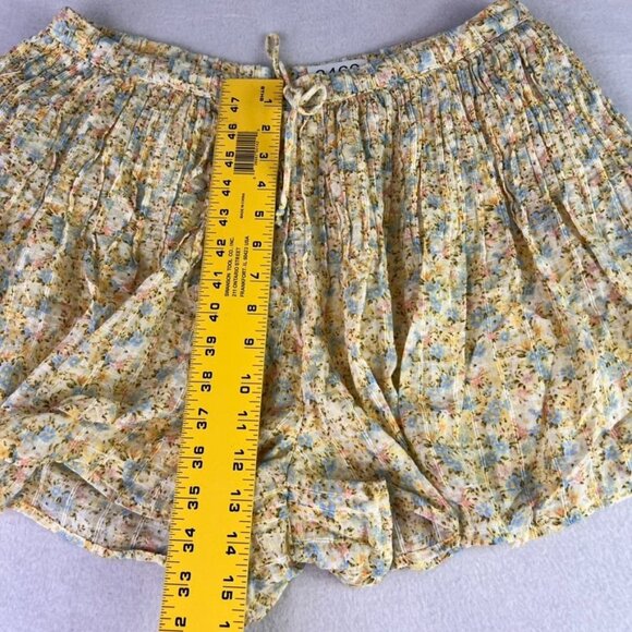 Womens American Eagle High Waisted Floral Short Front Pleats Drawstring Yellow L - Picture 11 of 14